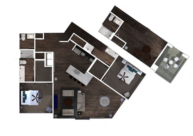 Floor plan for 2 beds, 3.5 baths, 1718 sqft